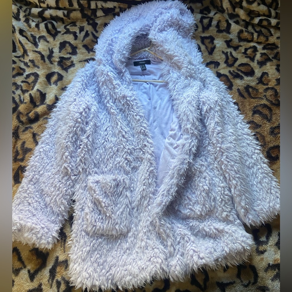 Forever 21 Lilac Faux Fur Hooded Coat